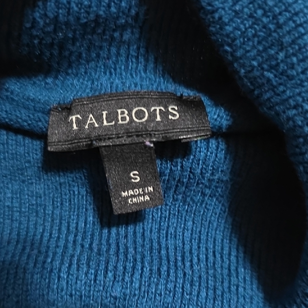 Talbots Teal Patchwork Turtleneck Sweater - image 3